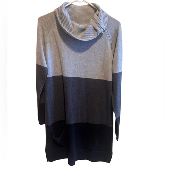 Eight Eight Eight Long Black Grey Gray Sweater Zipper Cowl Neck Pockets Sz M - Picture 1 of 11